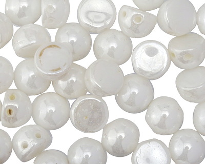 CzechMates Glass Luster Opaque White 2-Hole Cabochon 7mm