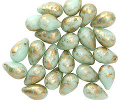 Czech Glass Spearmint w/Gold Flecks Teardrop 6x9mm
