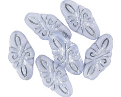 Czech Glass Matte Glacier w/ Silver Arabesque Bead 19x9mm