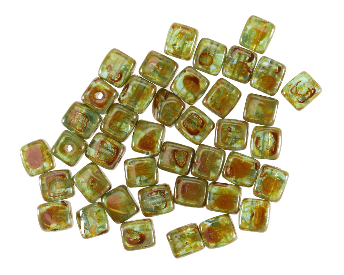 Czech Glass Aquamarine Picasso Cube 4mm