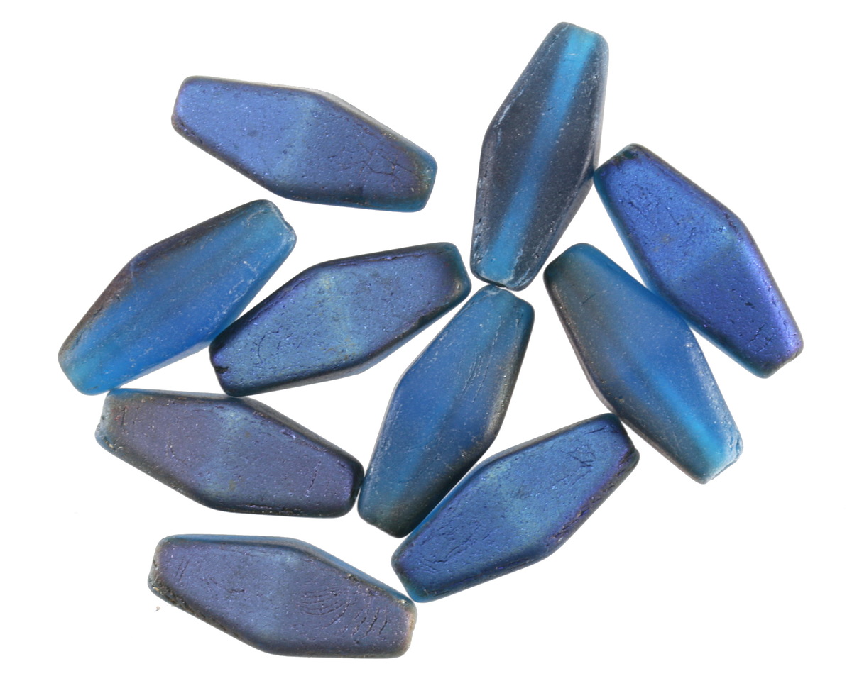 Czech Glass Matte Pacific Blue w/ Metallic Blue Finish Rhombus 14x7mm