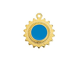 24K Gold (plated) Cornflower Enamel Sun Focal 18x21mm
