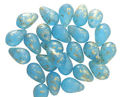 Czech Glass Matte Aquamarine w/ Gold Flecks Teardrop 6x9mm