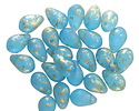 Czech Glass Matte Aquamarine w/ Gold Flecks Teardrop 6x9mm