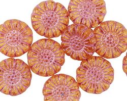 Czech Glass Topaz w/ Pink Wash Sunflower 13mm