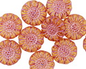 Czech Glass Topaz w/ Pink Wash Sunflower 13mm