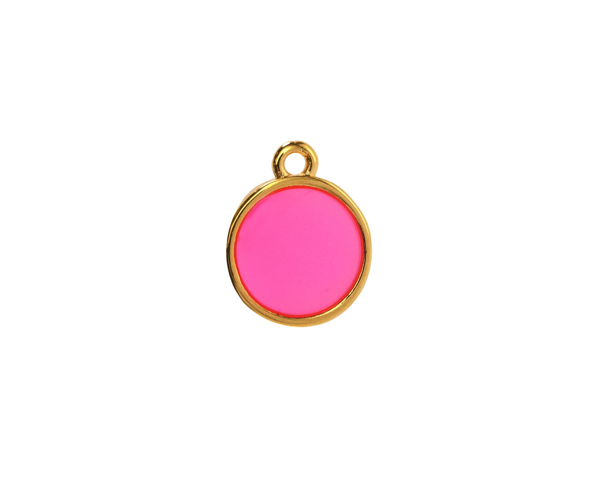 24K Gold (Plated) Transparent Paradise Pink Resin Round Focal 12x14mm