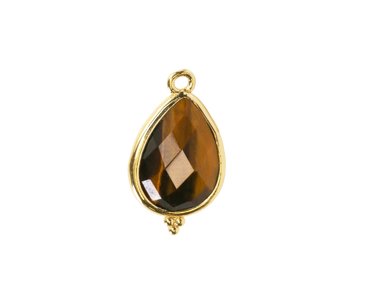 Tiger Eye w/ Gold Finish Faceted Teardrop Focal 12x21mm