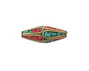Nepalese Brass Rice Bead w/ Turquoise & Coral Mosaic 22-30x8-10mm