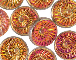 Czech Glass Autumn Sunset Ammonite Coin 18mm