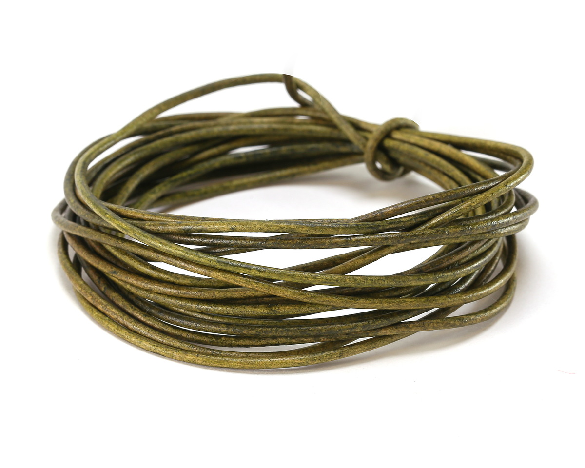 Natural Leaf Green Round Leather Cord 1.5mm, 32 feet