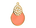 24K Gold (Plated) Coral Enamel Oval w/ Daisy Focal 21x35mm