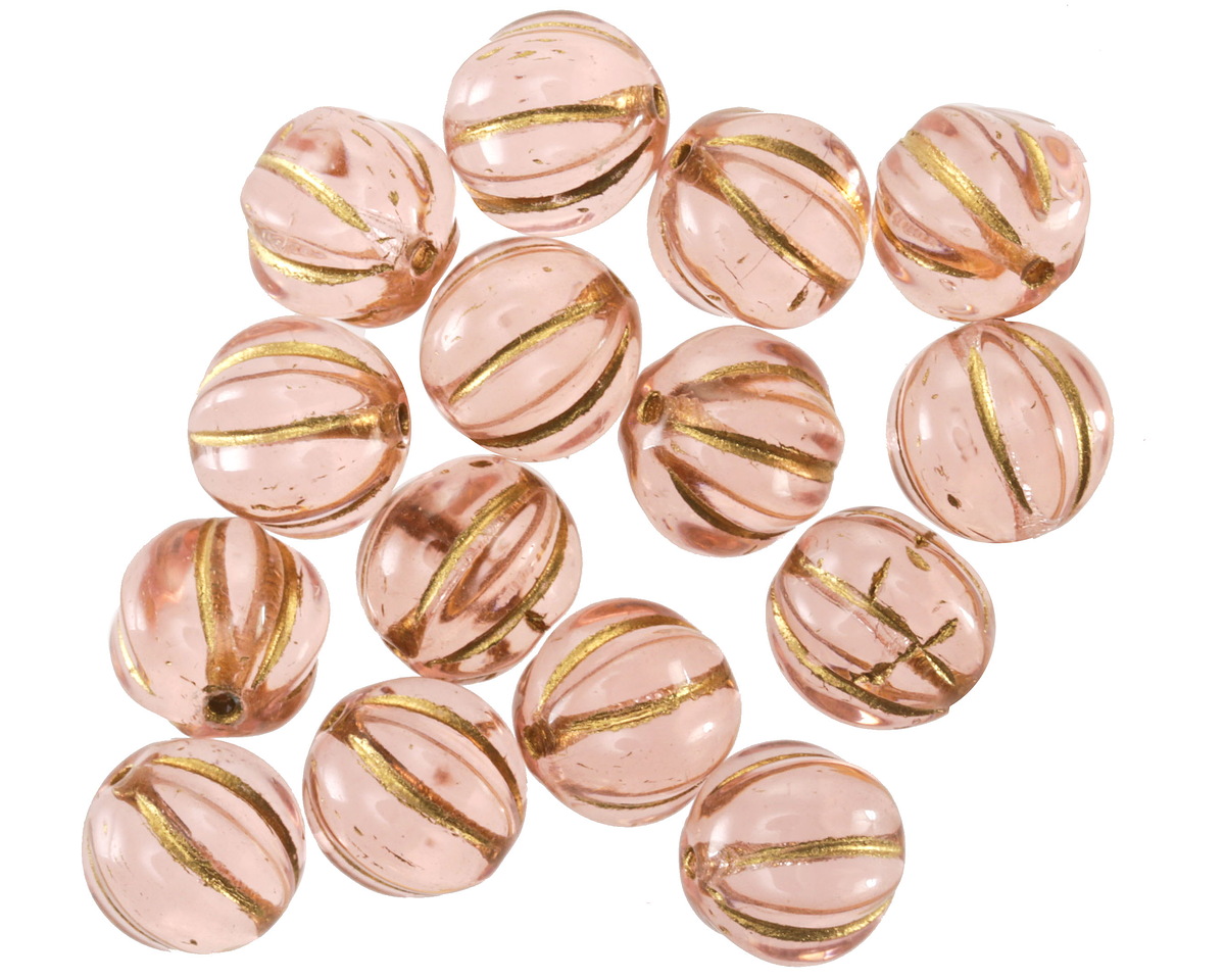 Czech Glass Rosaline w/ Gold Melon Round 8mm