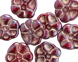 Czech Glass Bronzed Ruby AB Primrose Flower 15mm