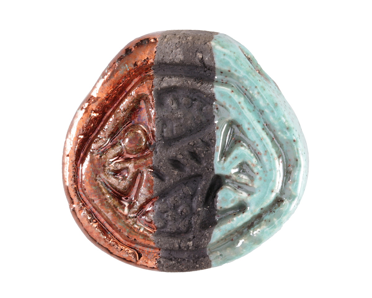 Mykonos Ceramic Raku Metallic Frosted Copper Large Carved Focal 40mm