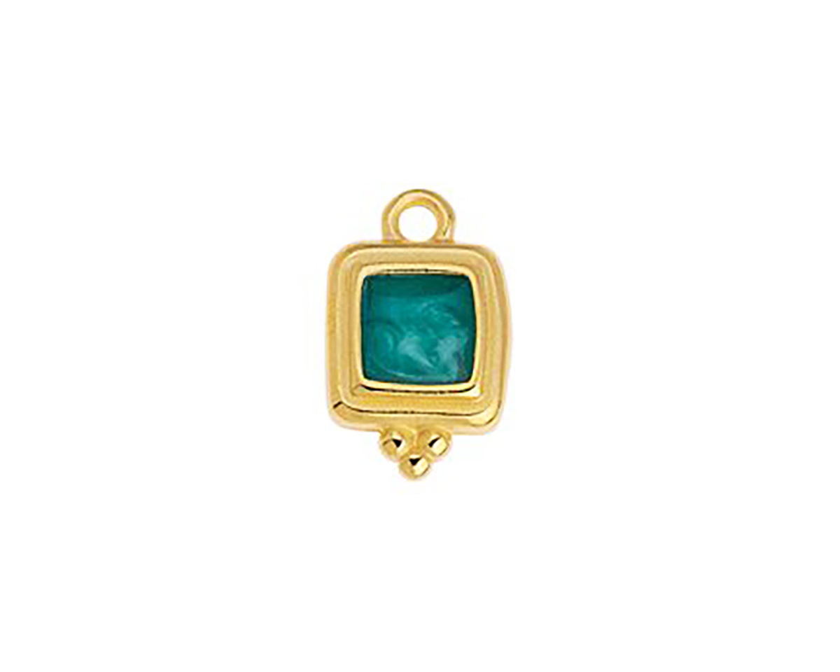 24K Gold (plated) Emerald Pearl Enamel Beaded Square Focal 10x16mm
