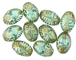 Czech Glass Island Blue w/ Gold Eye Rice 13x9mm