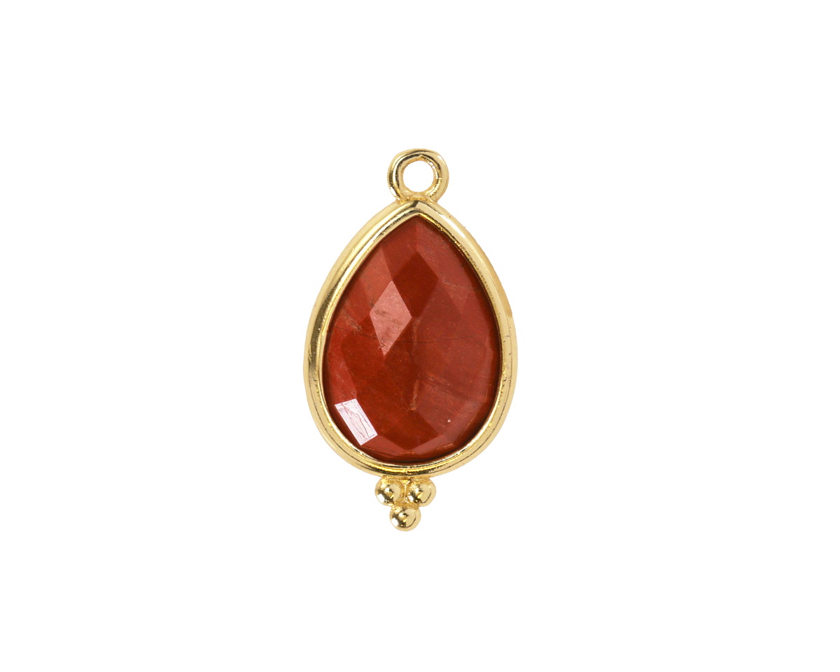 Red Jasper w/ Gold Finish Faceted Teardrop Focal 12x21mm