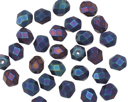 Czech Glass Matte Iris Blue Fire Polished Round 6mm