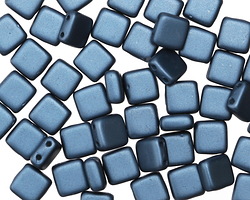 CzechMates Glass Pearl Coat Steel Blue 2-Hole Tile 6mm