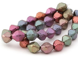 Czech Glass Matte Autumn Metallics Etched Bicone 10x8mm