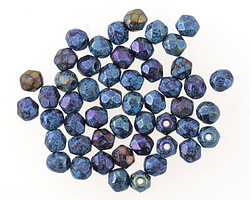 Czech Glass Etched Iris Peacock Luster Fire Polished Round 4mm