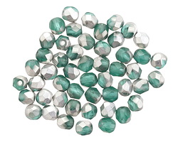 Czech Glass Emerald w/ Silver Fire Polished Round 4mm