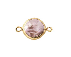 Pink Biwa Pearl Coin Link w/ Gold Finish 20-22x17-18mm
