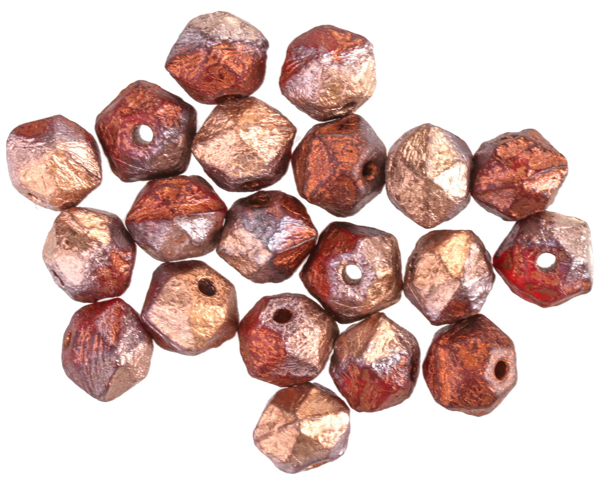 Czech Glass Textured Ruby w/ Copper English Cut Bead 7x8mm