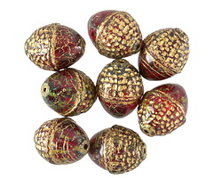 Czech Glass Garnet Picasso w/ Gold Acorn 12x10mm