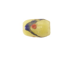 African Hand-Painted Blue Chevron & Red Dot on Yellow Powder Glass (Krobo) Rice 14-15x12mm