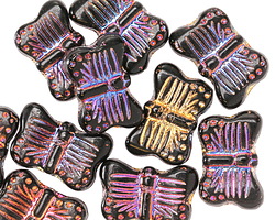 Czech Glass Jet w/ Metallic Rainbow Butterfly 16x11mm