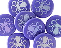 Czech Glass Laser Etched Octopus on Matte Indigo AB Coin 17mm