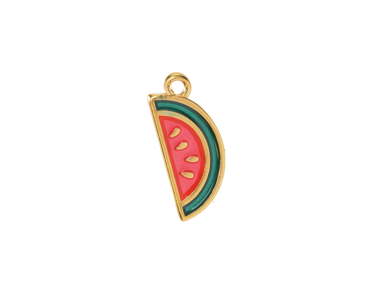 24K Gold (plated) Enameled Watermelon Focal 8x18mm