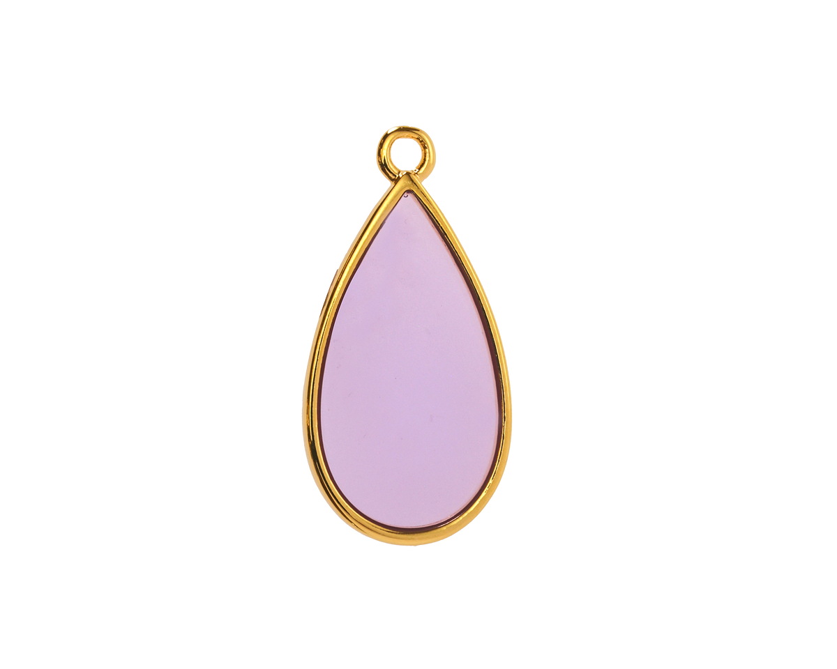 24K Gold (Plated) Transparent Lilac Resin Drop Focal 13x23mm