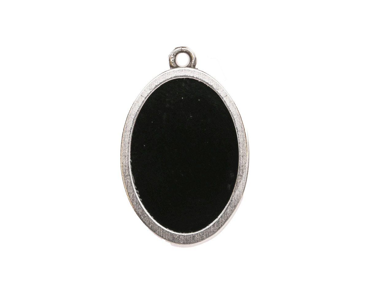 Antique Silver (plated) Jet Enamel Oval Focal 16x25mm