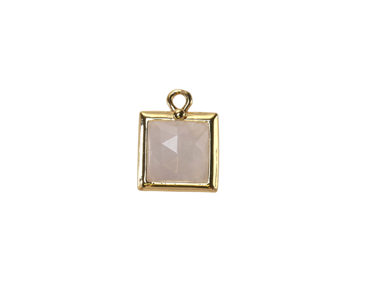 Blue Rose Quartz w/ Gold Finish Faceted Square Focal 10x13mm