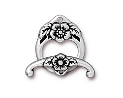 TierraCast Antique Silver (plated) Floral Toggle Clasp 20x16mm, 23mm bar