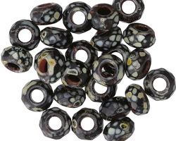 Czech Glass Black Picasso Large Hole Fire Polished Rondelle 6x9mm
