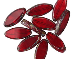 Czech Glass Garnet Picasso Horse Eye 17x8mm