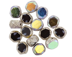 Czech Glass Dark Garden AB w/ Antique Silver Faceted Table Cut Oval 8x7mm