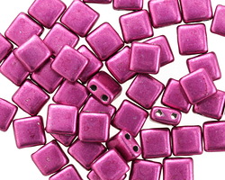 CzechMates Glass ColorTrends: Sueded Gold Fuchsia Red 2-Hole Tile 6mm