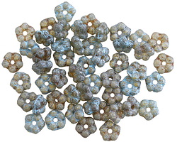 Czech Glass Matte Etched Amber w/ Turquoise Bali Style Daisy Spacer 2x5mm