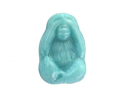 Czech Glass Turquoise Silk "See No Evil" Monkey Focal Bead 16x22mm