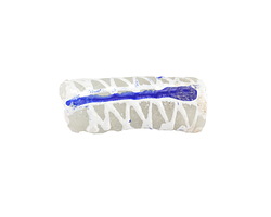 African Hand-Painted White Zig Zags w/ Blue Stripes on Clear Powder Glass (Krobo) Bead 10x25-27mm