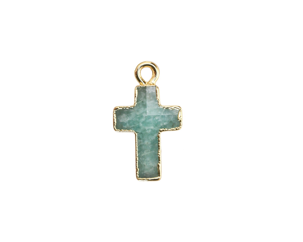 Brazilian Amazonite Faceted Cross Focal w/ Gold Finish 10x15mm
