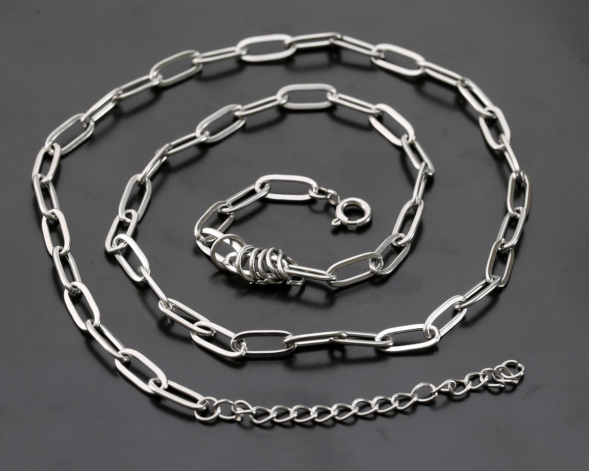 Stainless Steel Paperclip Chain, 18" Finished w/ 7 jump rings & 2" extender, 11x4mm links
