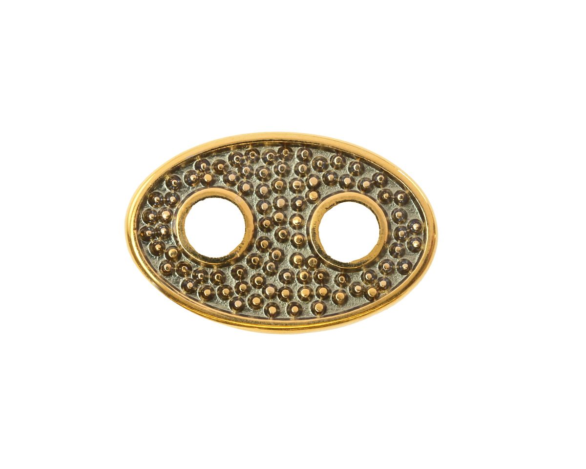 24K Gold (Plated) Transparent Navy Blue Enamel Dotted Gold Oval Focal Link 24x16mm