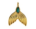 24K Gold (plated) Transparent Emerald Enamel Mermaid Tail Focal 24x30mm