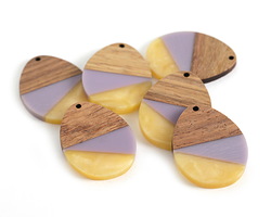 Walnut Wood & Lavender Fields Resin Teardrop Focal 28x37mm